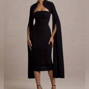 LINDEN
Black Bodycon Cape-Sleeve Midi Dress